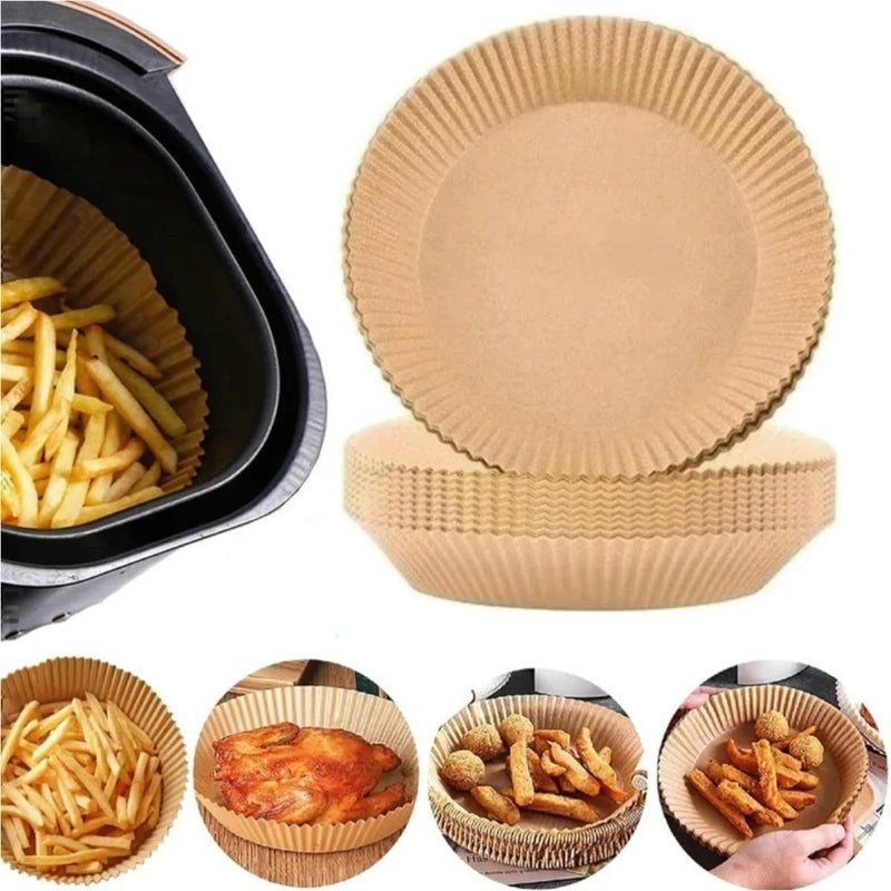 Kit com 100 formas descartáveis de papel para Air Fryer, forro Antiaderente para fritadeiras à ar