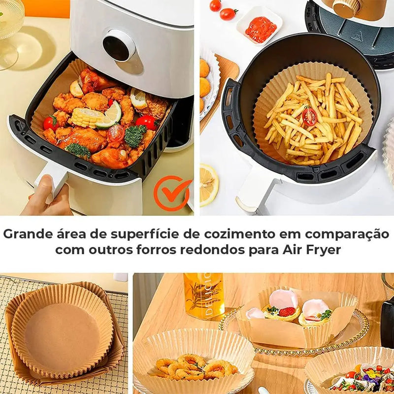 Kit com 100 formas descartáveis de papel para Air Fryer, forro Antiaderente para fritadeiras à ar