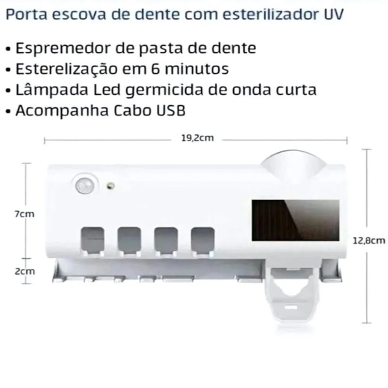 Suporte Dispenser Aplicador Pasta Escova de Dentes Esterilizador Com Luz UV Antibacteriano Automático Banheiro