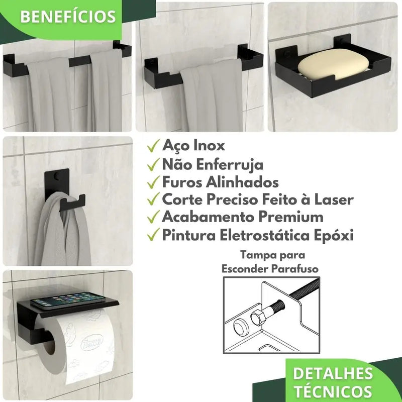 Kit Acessórios para banheiro Black Matte 5 peças ELG